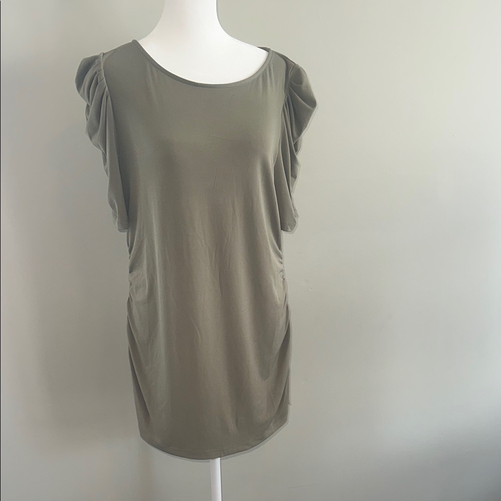 Dkny Gray and Brown Flutter Sleeve Ruched Tunic